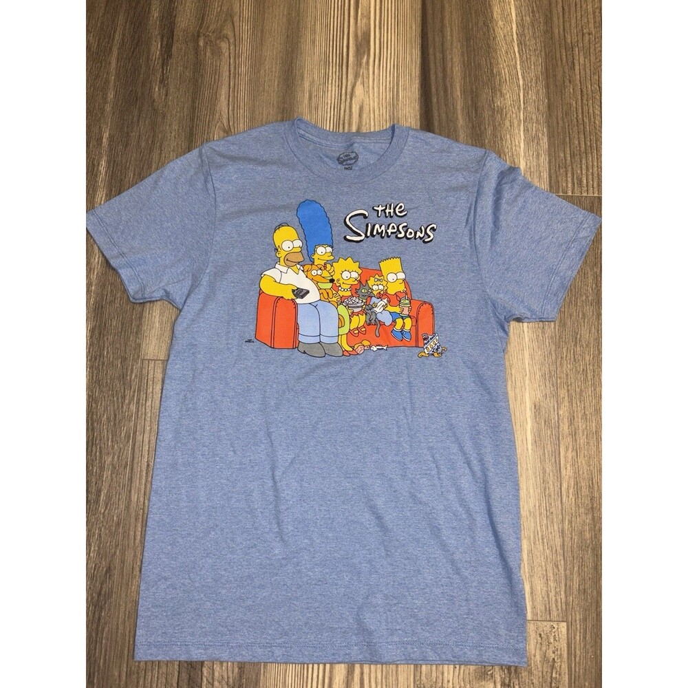 The Simpsons Classic Family Couch T-Shirt Light Blue Unisex Medium 100% Cotton